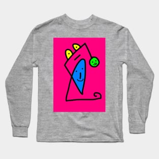 Cartoon Faces | Cute Friendly Faces in Pink Long Sleeve T-Shirt